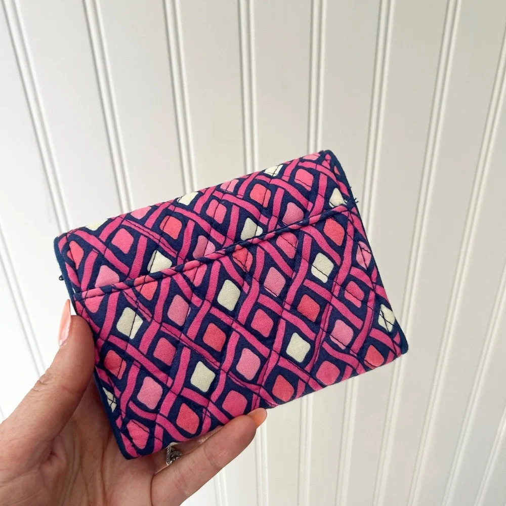 Vera Bradley Pink and Navy Geometric Quilted Wallet Tri Fold Katalina Diamond